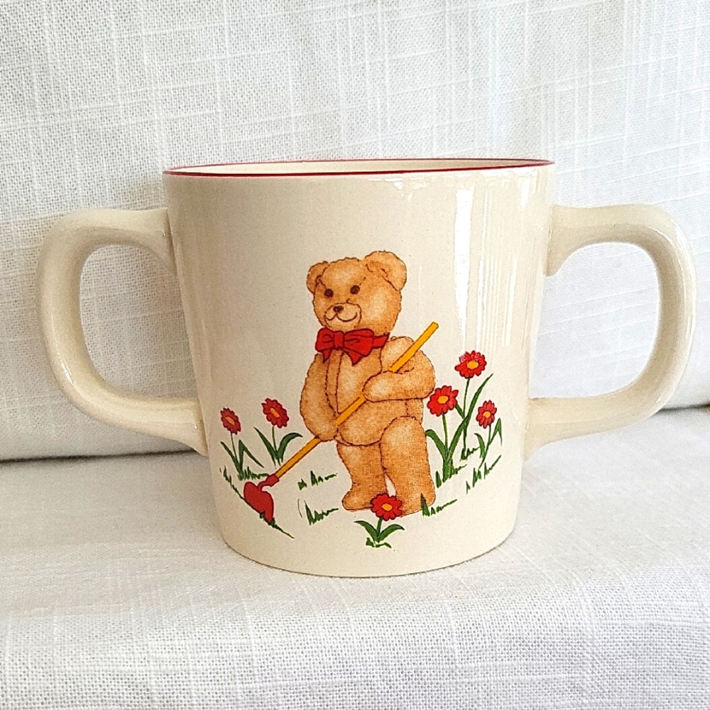 Vintage Teddy Bear Mug with Dual Handles